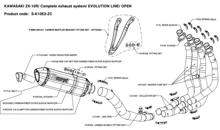 LIGNE COMPLETE AKRAPOVIC EVOLUTION TITANE -KAWASAKI ZX10R 2011-2015