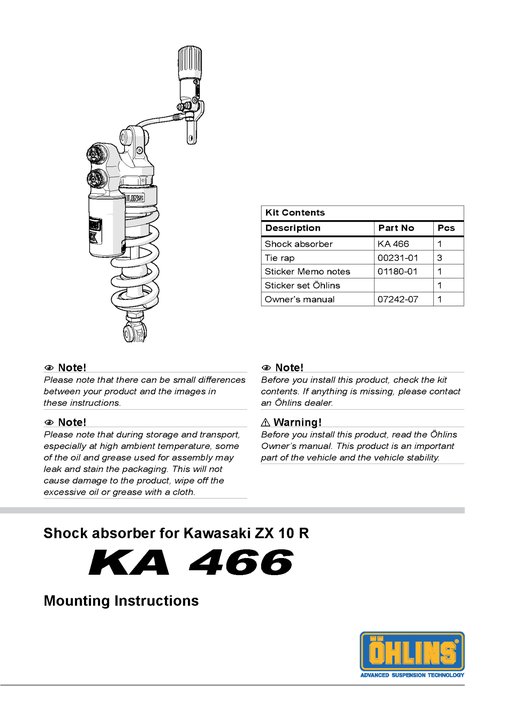 AMORTISSEUR ARRIÈRE OHLINS TTX-GP ZX10R 2011-2015 (KA466)