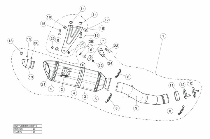 Kit réparation de silencieux carbone Akrapovic RSV4 2015-2016 (P-RKS437R320)