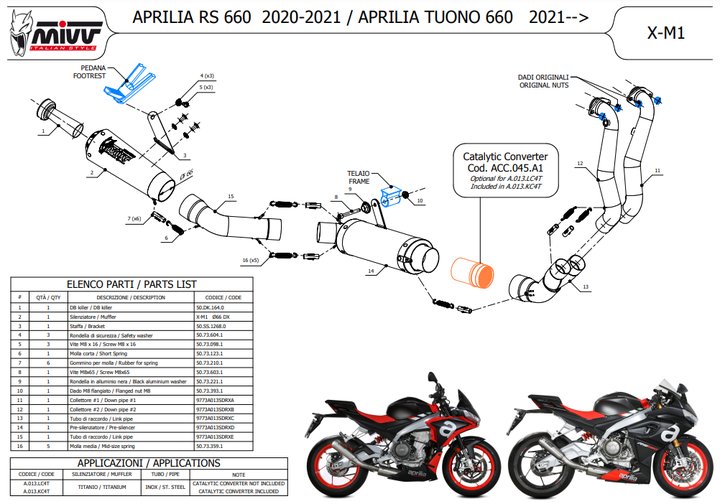 Ligne complète MIVV X-M1 titane/inox APRILIA RS / TUONO 660 (A.013.LC4T)