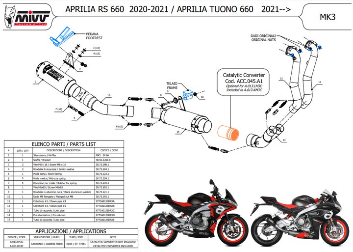 Ligne complète MIVV MK3 carbone/inox APRILIA RS 660 / TUONO 660 (A.013.SM3C)