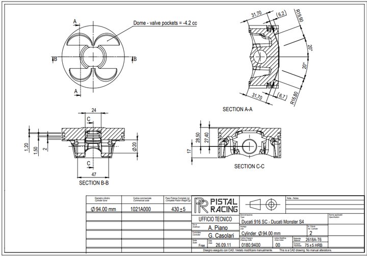 PAIRE DE PISTON PISTAL-RACING SC DUCATI 916 / Monster S4 / ST4