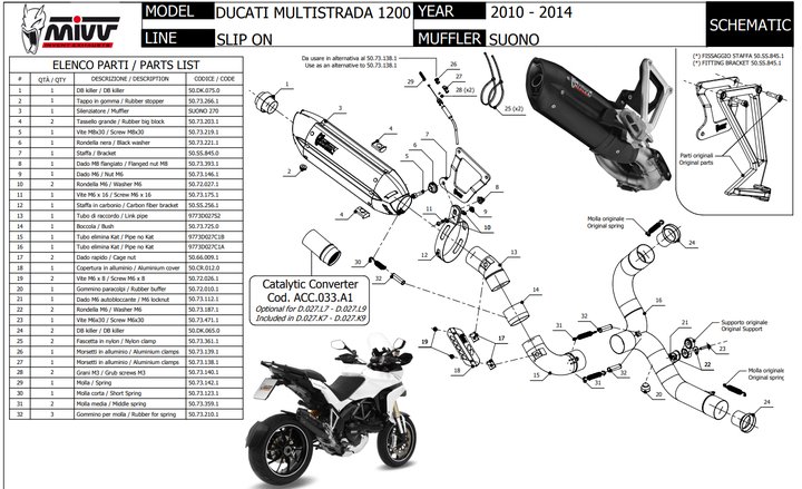 CATALYSEUR POUR MIVV SUONO de DUCATI MULTISTRADA 1200 2010-2014