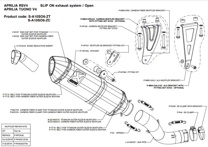 DEMI LIGNE AKRAPOVIC TUONO V4 2011-2016 (S-A10SO6-ZC)