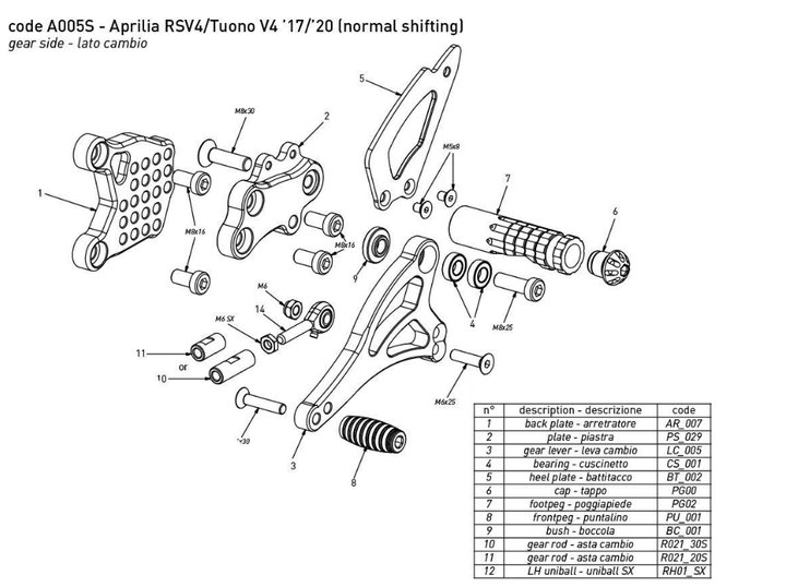 PLATINE GAUCHE COMPLETE NON INVERSE BONAMICI POUR RSV4 A005S