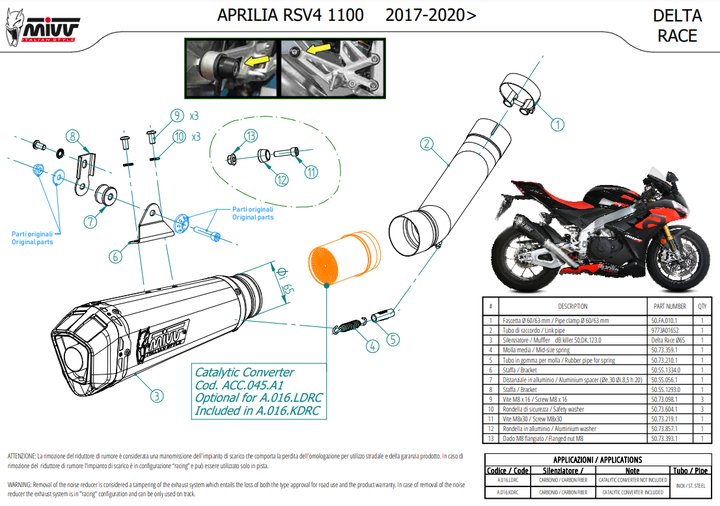Demi ligne MIVV Delta race carbone RSV4 2017-2020 (A.016.LDRC)