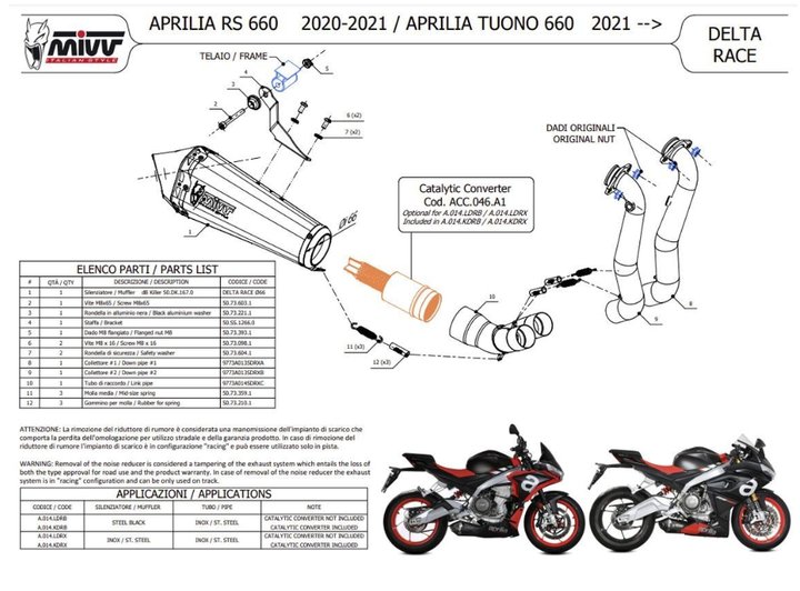 Ligne complète basse MIVV DELTA RACE INOX APRILIA RS 660 / TUONO 660 (A.014.LDRX)