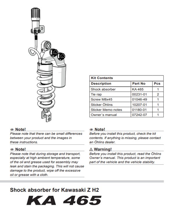 AMORTISSEUR ARRIÈRE OHLINS TTX-GP KAWASAKI ZH2 2020-2024 (KA465)