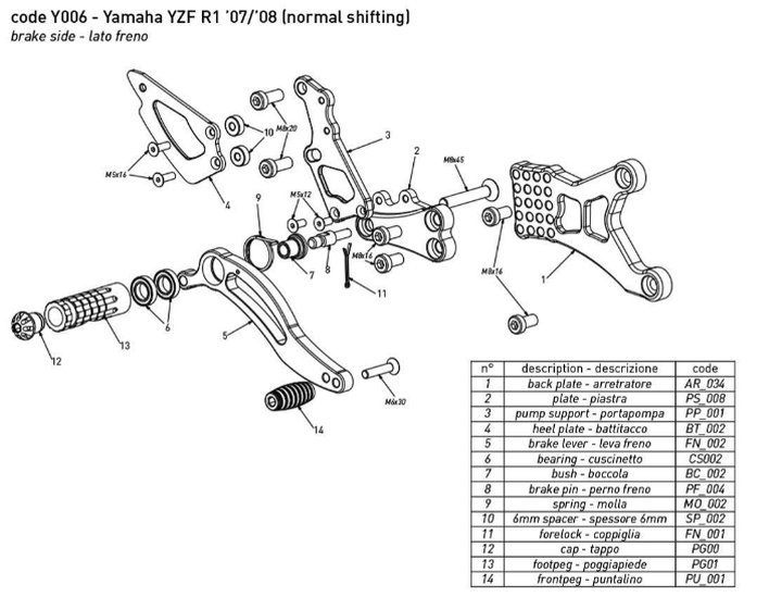 Commandes reculées Bonamici Racing R1 2007-2008 (Y006)
