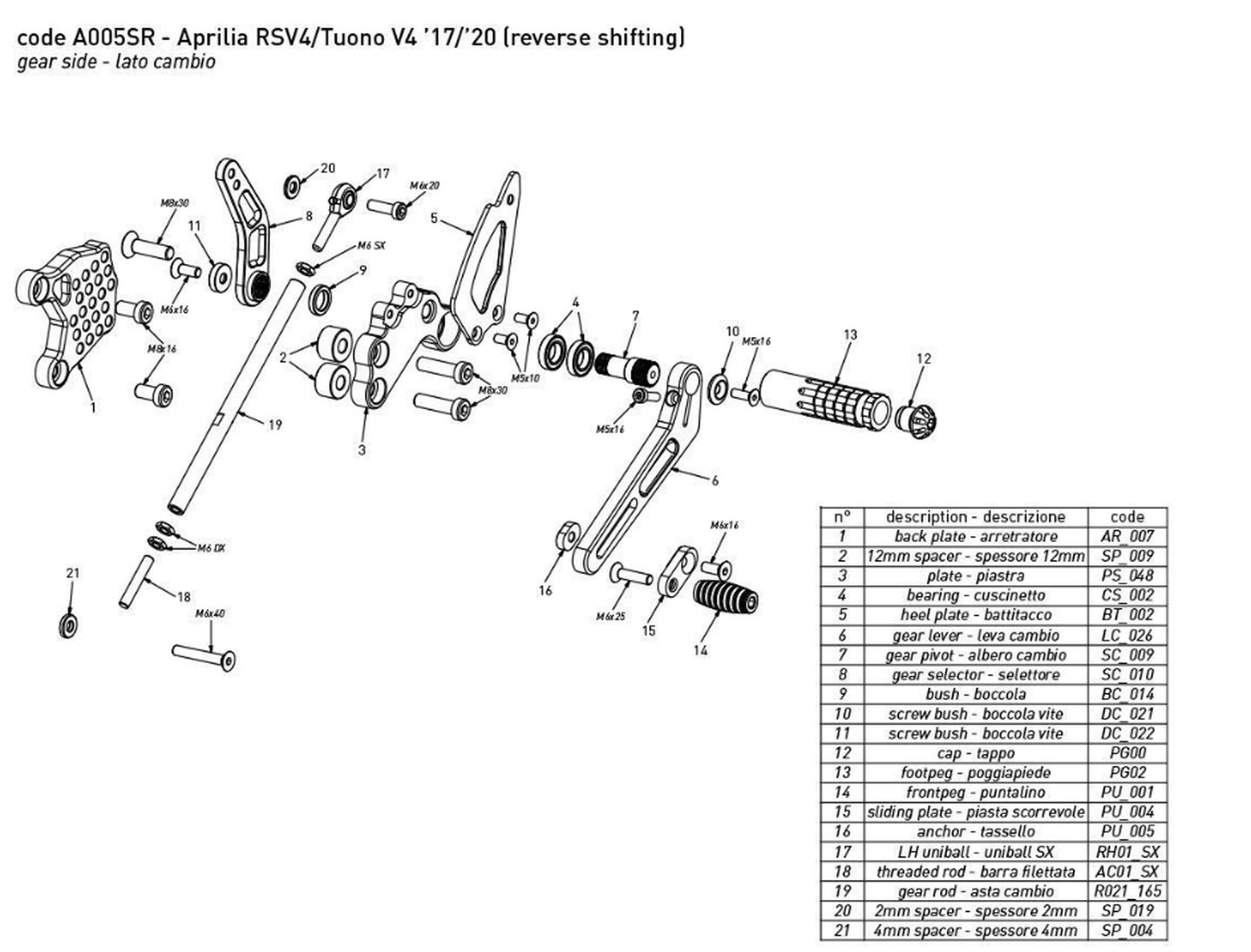 PLATINE GAUCHE COMPLETE INVERSE BONAMICI POUR RSV4 A005SR