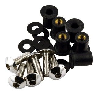 Kit de 6 vis M5 en titane + inserts caoutchouc + rondelles pour fixation bulle