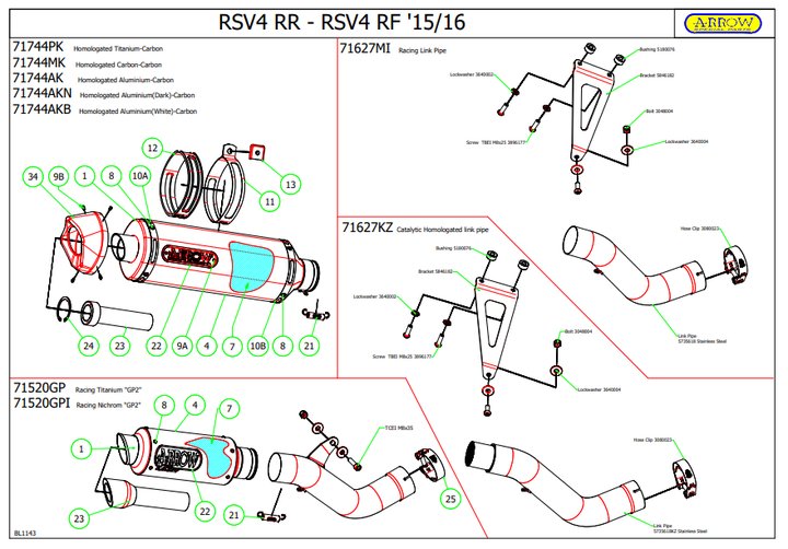 DEMI-LIGNE ARROW APRILIA RSV4 1000 2015-2020