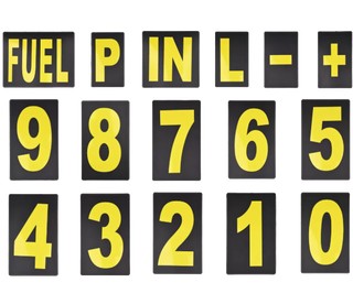 37 chiffres et symboles JAUNES FLUO pour tableau de panneautage / pit board Biketek
