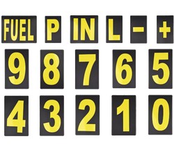 37 chiffres et symboles JAUNES FLUO pour tableau de panneautage / pit board Biketek
