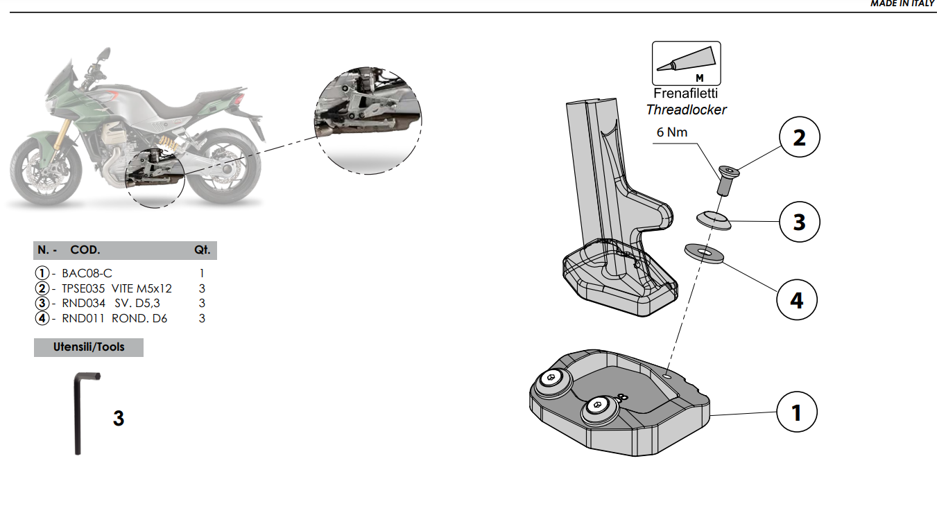 BASE DE SUPPORT BEQUILLE AUGMENTÉE DUCABIKE GUZZI V100 MANDELLO (BAC08)