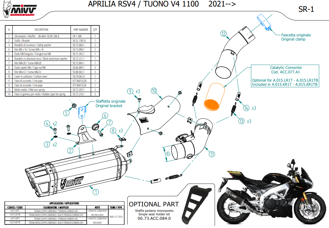 Demi ligne Mivv avec silencieux SR-1 en titane APRILIA RSV4 2021-2024 (A.019.SR1T)