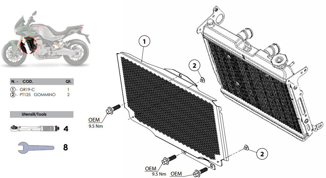 Grille de radiateur DUCABIKE MOTO GUZZI V100 MANDELLO (GR19)