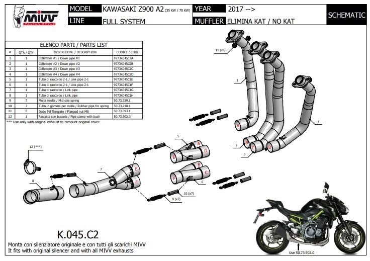 Collecteur racing inox MIVV pour KAWASAKI Z900 A2 17>23 (K.045.C2)