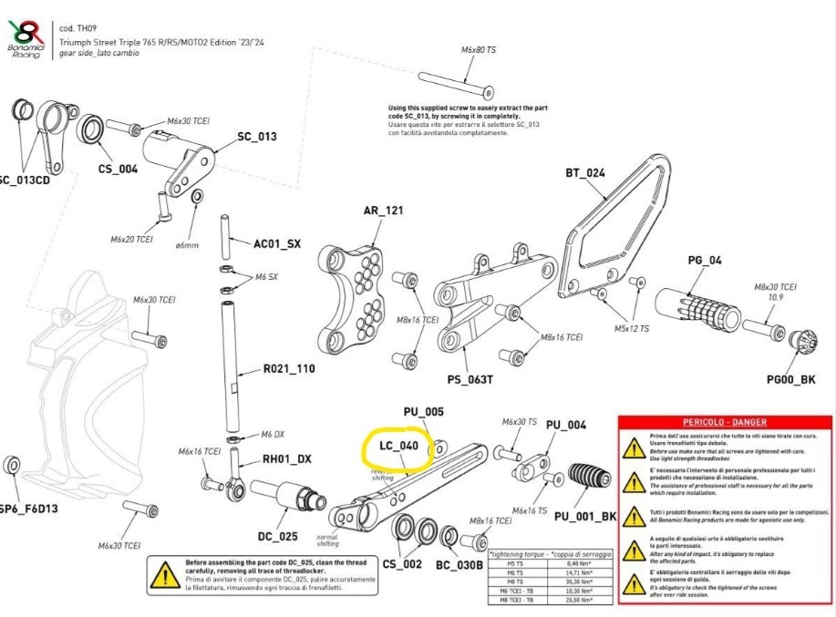 SELECTEUR DE VITESSE DE REMPLACEMENT POUR REPOSE-PIEDS BONAMICI TH06 / TH09  (LC_040)