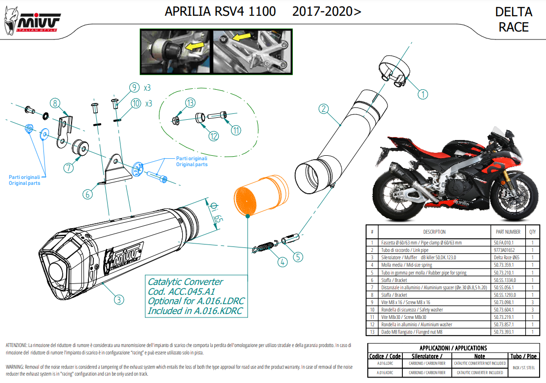 Demi ligne MIVV Delta race carbone RSV4 2017-2020 (A.016.LDRC)