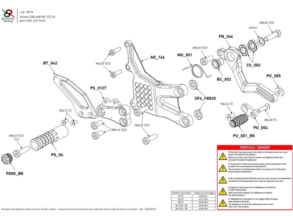 COMMANDES RECULÉES BONAMICI HONDA CBR600RR 2024 (HO18)