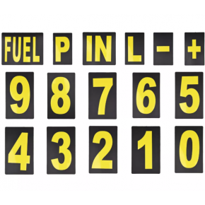 37 chiffres et symboles JAUNES FLUO pour tableau de panneautage / pit board Biketek